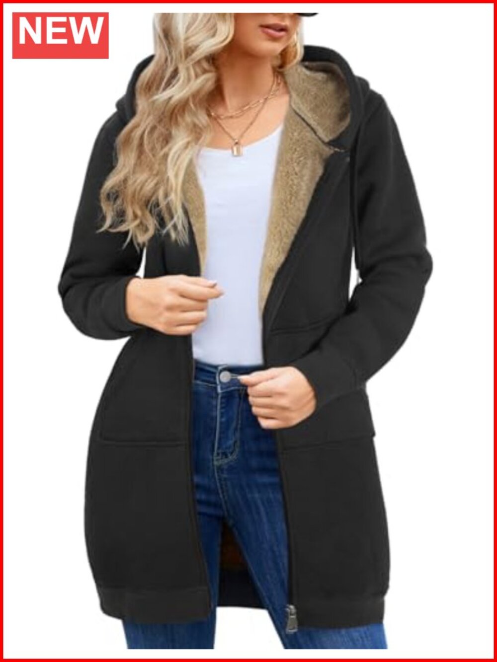 Women Plus Size Zip Up Hoodie Long Tunic Fleece Jacket Hooded